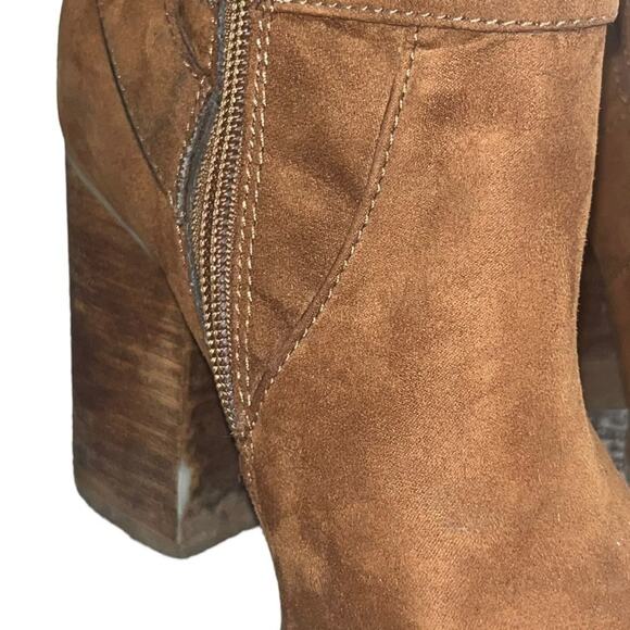 ALDO Womens Size 7 Cognac Brown Ankle Boot With Side Zipper Stacked Heel - Picture 12 of 15